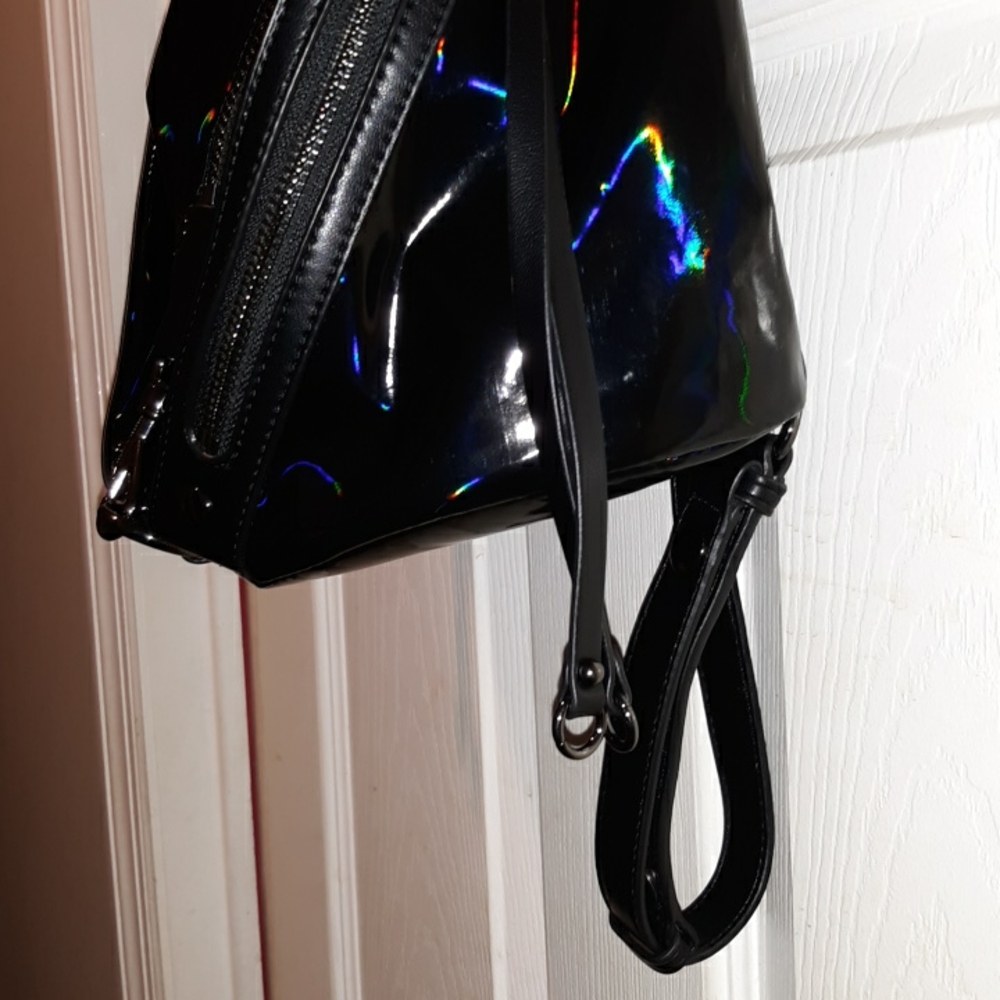 Rebecca Minkoff "Julian" Holographic Black/Black Nylon Medium Zip Backpack - Picture 12 of 17
